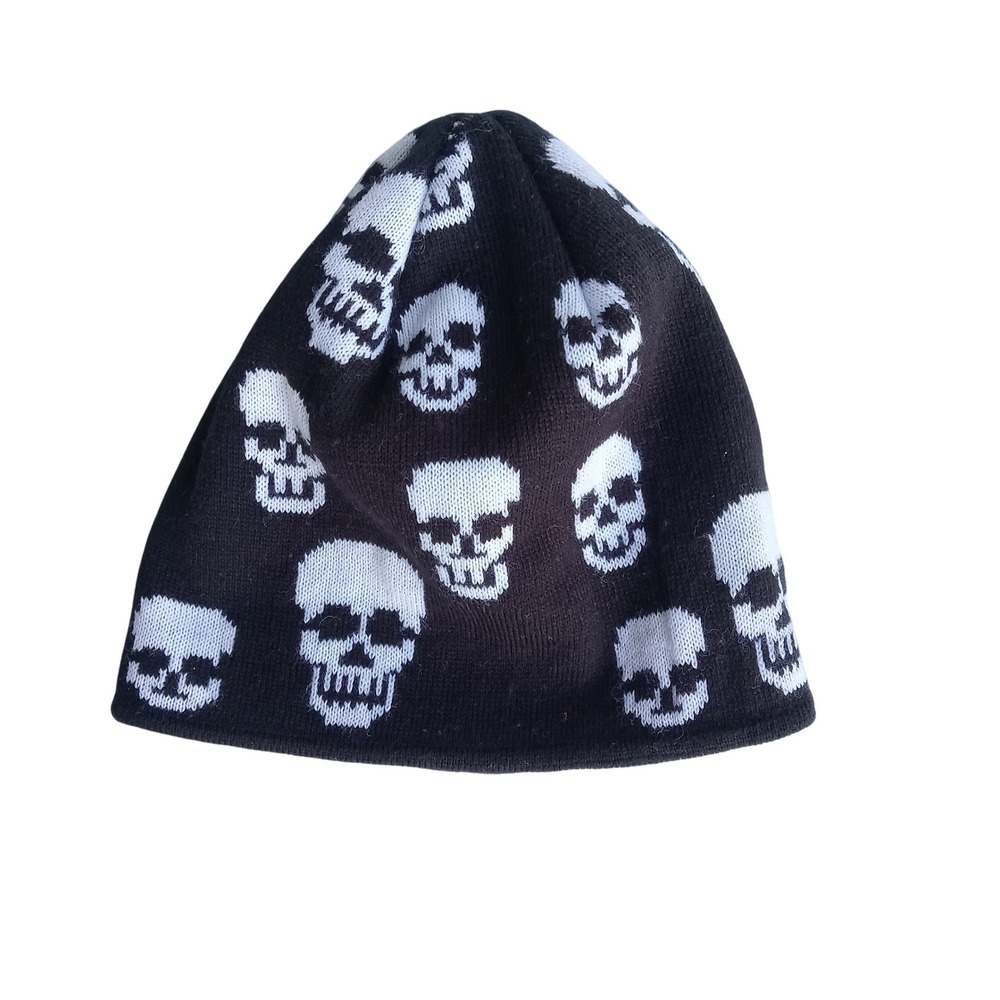 ALDO Black Skull Beanie Knit Hat Cap Winter Y2K‎ Skater Goth Emo Punk
